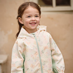 Dave&Bella Toddler Girls Orange/Pink Cute Print Outwear Waterproof Hooded Jacket