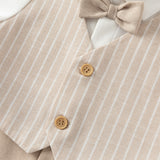 Dave&Bella Baby Boys Khaki Bow Tie Long Sleeve Cotton Fake-two-piece Rompers