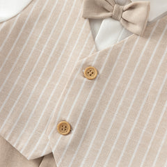 Dave&Bella Baby Boys Khaki Bow Tie Long Sleeve Cotton Fake-two-piece Rompers