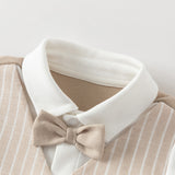 Dave&Bella Baby Boys Khaki Bow Tie Long Sleeve Cotton Fake-two-piece Rompers