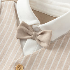 Dave&Bella Baby Boys Khaki Bow Tie Long Sleeve Cotton Fake-two-piece Rompers