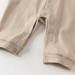 Dave&Bella Baby Boys Khaki Bow Tie Long Sleeve Cotton Fake-two-piece Rompers