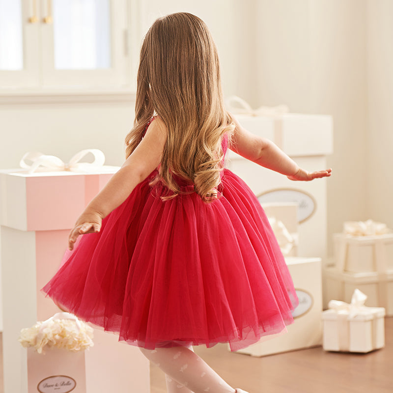 Dave&Bella Kids Girls Summer Noble Red/Pink Luxury Couture Party Graduation Tulle Dress