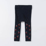 Dave&Bella Toddler Girls Red Cherry Print Navy Footless Leggings
