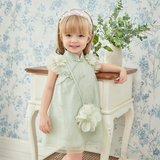 Dave&Bella Kids Girls Summer Grey Green Floral Sleeveless A-line Dress(wallet bag)
