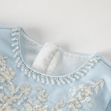 Dave&Bella Kids Girls Summer Elegant Blue Embroidery Lace Hem Princess Tulle Dress