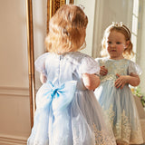Dave&Bella Kids Girls Summer Elegant Blue Embroidery Lace Hem Princess Tulle Dress