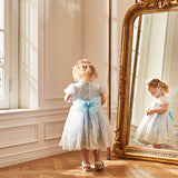 Dave&Bella Kids Girls Summer Elegant Blue Embroidery Lace Hem Princess Tulle Dress