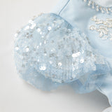 Dave&Bella Kids Girls Summer Elegant Blue Embroidery Lace Hem Princess Tulle Dress