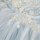 Dave&Bella Kids Girls Summer Elegant Blue Embroidery Lace Hem Princess Tulle Dress