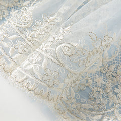 Dave&Bella Kids Girls Summer Elegant Blue Mesh Embroidery Lace Hem Princess Dress