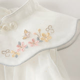 Dave&Bella Summer Kids Girls White Chinese-style Sleeveless Embroidery Mesh Dress