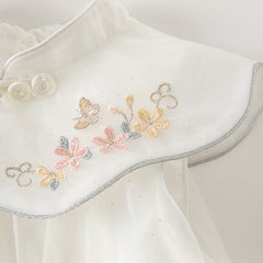 Dave&Bella Summer Kids Girls White Chinese-style Sleeveless Embroidery Mesh Dress