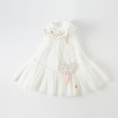 Dave&Bella Summer Kids Girls White Chinese-style Sleeveless Embroidery Mesh Dress