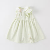Dave&Bella Summer Toddler Girls Rabbit Bow Green Floral Casual Dress
