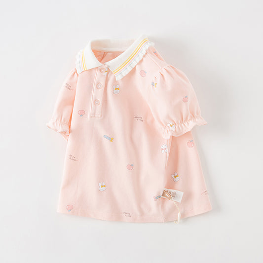 Dave&Bella Summer Baby Girls Polo Shirt Bubble Sleeve Cotton Top