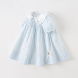 Dave&Bella Toddler Girls Summer Blue White Striped Breathable Cotton Preppy Dress