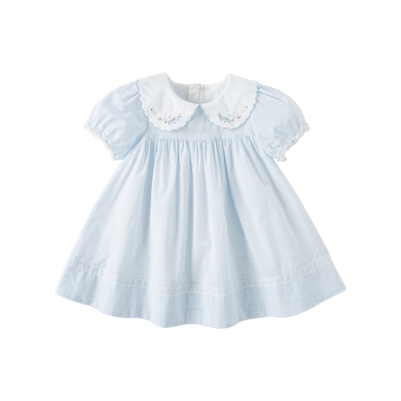 Dave&Bella Toddler Girls Summer Blue White Striped Breathable Cotton Preppy Dress