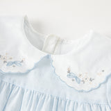 Dave&Bella Toddler Girls Summer Blue White Striped Breathable Cotton Preppy Dress