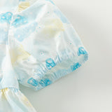 Dave&Bella Girls Summer Cotton Sweet Blue Bubble Sleeve Princess Dress