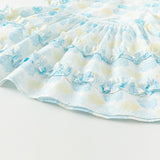Dave&Bella Girls Summer Cotton Sweet Blue Bubble Sleeve Princess Dress