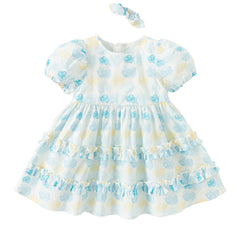 Dave&Bella Girls Summer Cotton Sweet Blue Bubble Sleeve Princess Dress