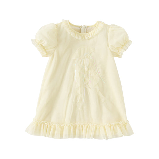 Dave&Bella Girls Summer Moonlight Yellow Mesh Noble Elegant Princess Dress