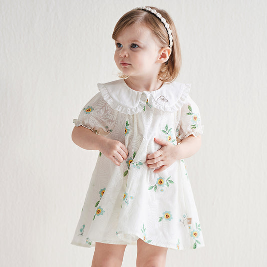 Dave&Bella Girls Summer Cute Floral Print Doll Collar Party Dress