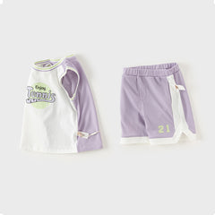 Dave&Bella Toddler Boys Summer Blue/Purple Outdoor Soft Moisture-wicking Outfit Sets
