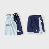 Dave&Bella Toddler Boys Summer Blue/Purple Outdoor Soft Moisture-wicking Outfit Sets