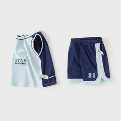 Dave&Bella Toddler Boys Summer Blue/Purple Outdoor Soft Moisture-wicking Outfit Sets