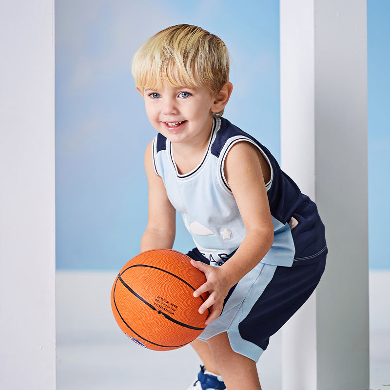 Dave&Bella Toddler Boys Summer Blue/Purple Outdoor Soft Moisture-wicking Outfit Sets