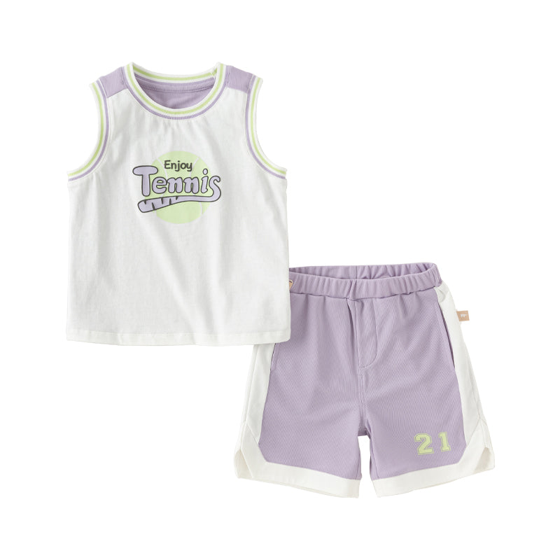 Dave&Bella Toddler Boys Summer Blue/Purple Outdoor Soft Moisture-wicking Outfit Sets
