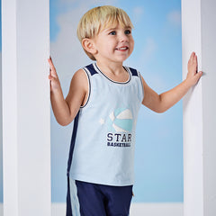 Dave&Bella Toddler Boys Summer Blue/Purple Outdoor Soft Moisture-wicking Outfit Sets