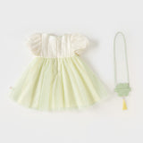 Dave&Bella Girls Summer Chinese Style Green Mesh Princess Dress (wallet bag）