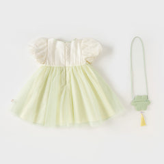 Dave&Bella Girls Summer Chinese Style Green Mesh Princess Dress (wallet bag）