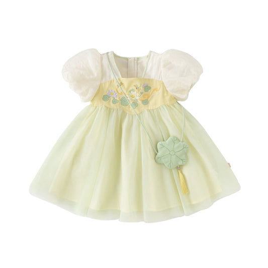 Dave&Bella Girls Summer Chinese Style Green Mesh Princess Dress (wallet bag）