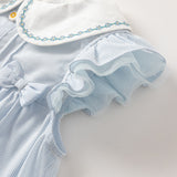 Dave&Bella Toddler Girls Summer Elegant Embroidery Flutter Sleeve Comfortable Dress
