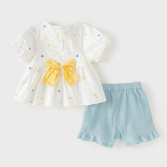 Dave&Bella Girls Summer Cotton Adorable Short Sleeve T-shirt Top Short Pant Set