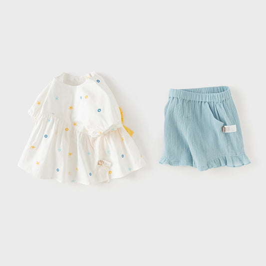 Dave&Bella Girls Summer Cotton Adorable Short Sleeve T-shirt Top Short Pant Set