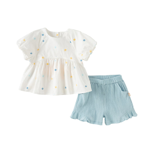 Dave&Bella Girls Summer Cotton Adorable Short Sleeve T-shirt Top Short Pant Set