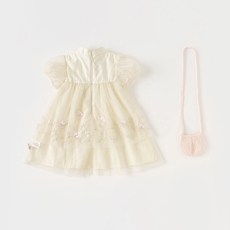 Dave&Bella Toddler Girls Summer Flower Embroidery Chinese-style Mesh Dress(wallet bag)