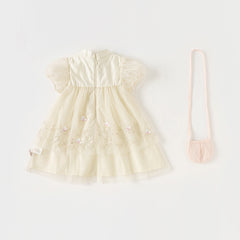 Dave&Bella Toddler Girls Summer Flower Embroidery Chinese-style Mesh Dress(wallet bag)