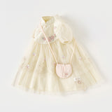 Dave&Bella Toddler Girls Summer Flower Embroidery Chinese-style Mesh Dress(wallet bag)