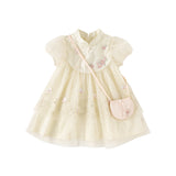 Dave&Bella Toddler Girls Summer Flower Embroidery Chinese-style Mesh Dress(wallet bag)