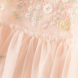 Dave&Bella Toddler Girls Summer Noble Flower Embroidery Mesh Princess Dress -1
