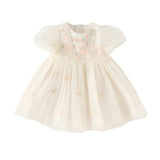 Dave&Bella Toddler Girls Summer Noble Flower Embroidery Mesh Princess Dress -1