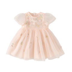 Dave&Bella Girls Summer Noble White/Pink Mesh Princess Dress