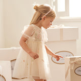 Dave&Bella Toddler Girls Summer Noble Flower Embroidery Mesh Princess Dress -1