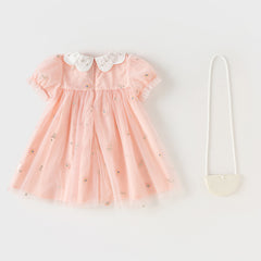 Dave&Bella Girls Summer Cute Pink Mesh Princess Dress(wallet bag)